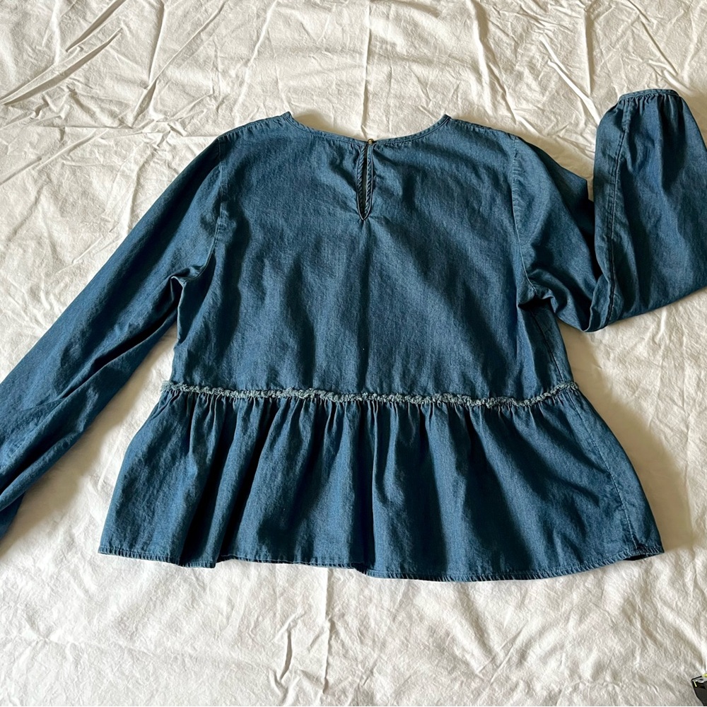 Chambray Long Sleeve Peplum Top Universal Thread M - Picture 2 of 8